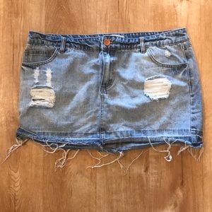 Distressed Denim Mini Skirt